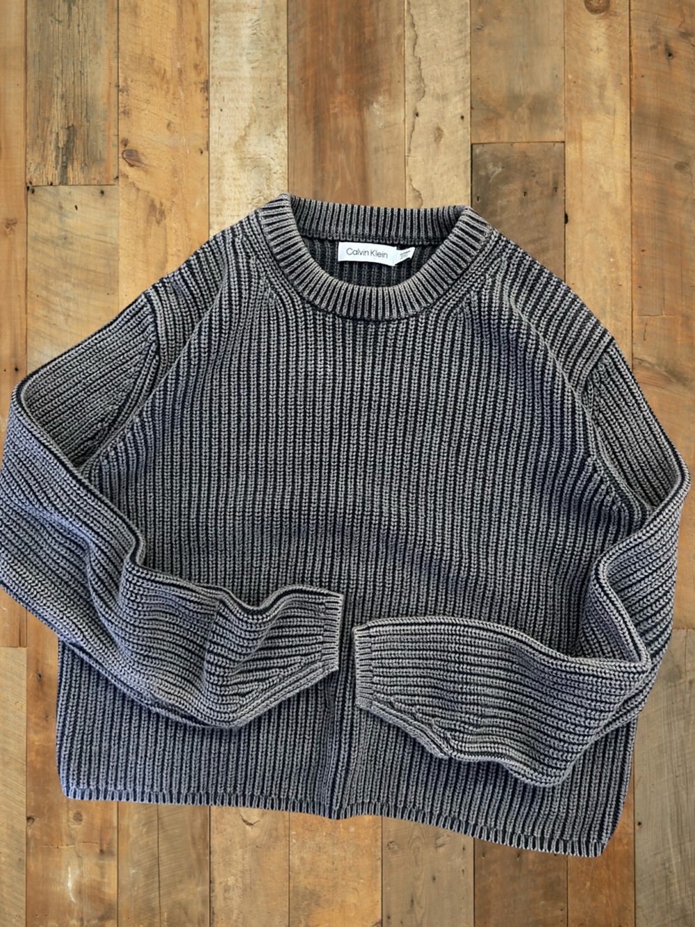 Calvin Klein Chunky Ribbed Knit Sweater Grey Black XS